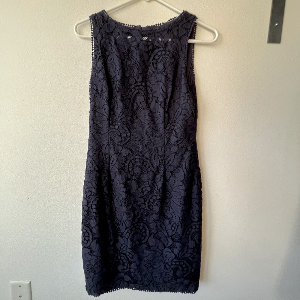 Adrianna Papell Navy Blue Lace Floral Dress Formal Size 4 NWOT